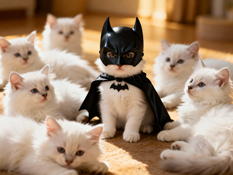 Gatinho Batman criado com IA