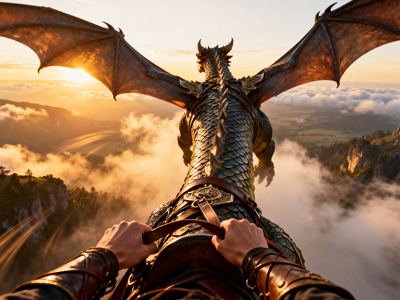 Voo sobre dragão criado com IA