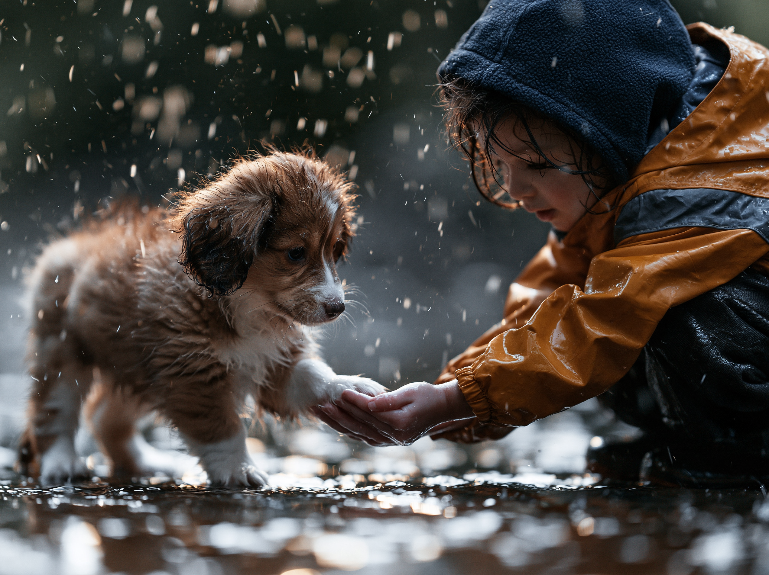 Criança brincando com cachorro criada com IA